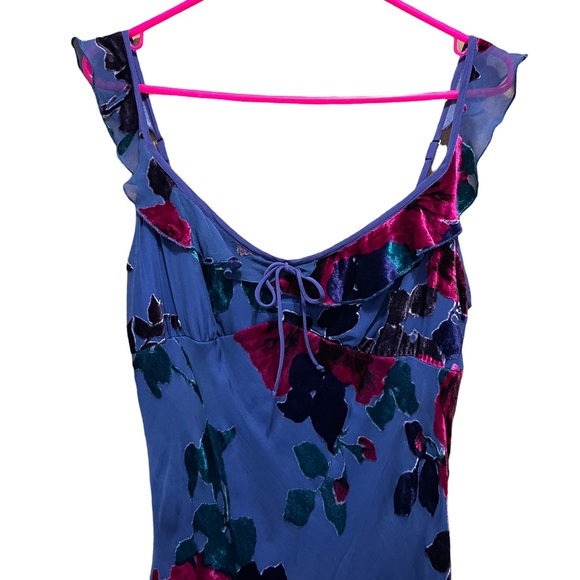 SOLD 90s Vintage Betsey Johnson Velvet Burnout Floral Dress - Picture 2 of 3